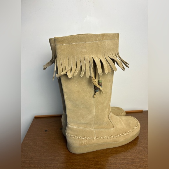 VTG Y2k Report Dubai Tan Suede Genuine leather Shoes Fringe platform Size 9 Wome - Picture 6 of 16